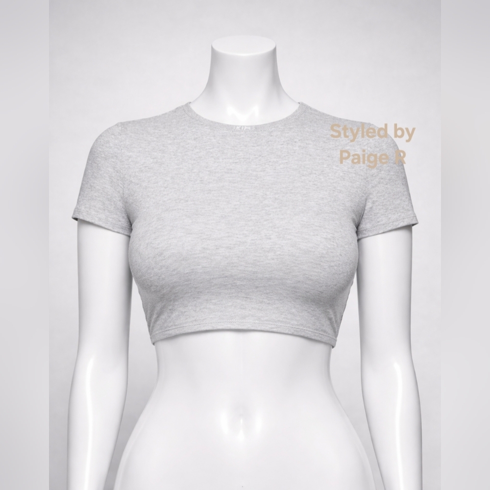 💕NWT SKIMS Cotton Logo Super Crop Cropped T-shirt Tee LIGHT HEATHER GRAY 2X